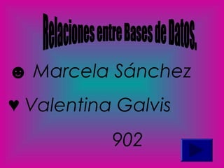 ☻ Marcela Sánchez
♥ Valentina Galvis
902
 