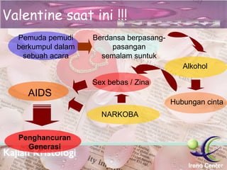 . Valentine saat ini !!! Pemuda pemudi berkumpul dalam sebuah acara Berdansa berpasang-pasangan semalam suntuk Hubungan cinta Sex bebas / Zina Alkohol AIDS Penghancuran Generasi NARKOBA 