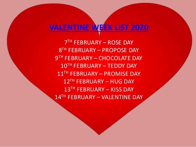 February special valentine day week list 2021 / this calendar will help Valentine Week List 2020