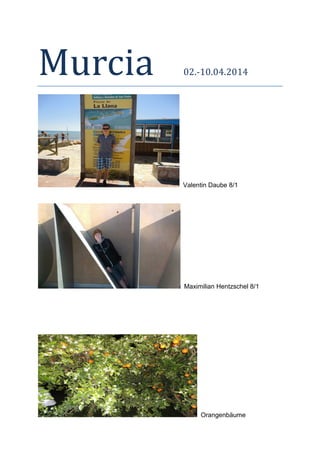 Murcia 02.-10.04.2014
Valentin Daube 8/1
Maximilian Hentzschel 8/1
Orangenbäume
 