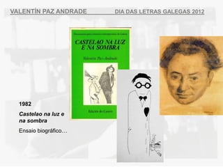 VALENT?N PAZ ANDRADE   DIA DAS LETRAS GALEGAS 2012




  1982
  Castelao na luz e
  na sombra
  Ensaio biogrfico
 