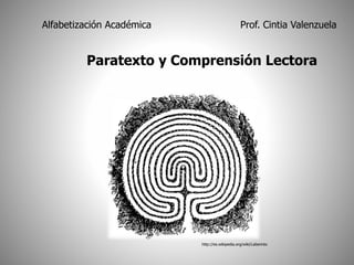 Alfabetización Académica Prof. Cintia Valenzuela 
Paratexto y Comprensión Lectora 
http://es.wikipedia.org/wiki/Laberinto 
 