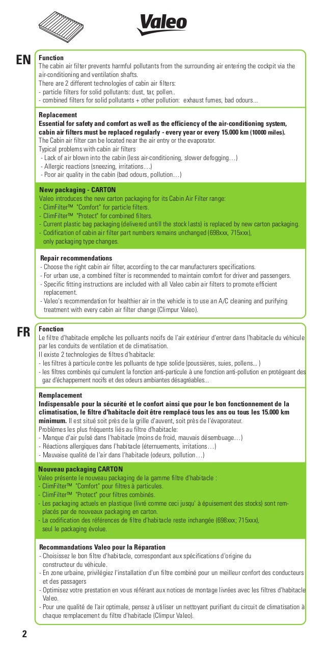 Valeo Air Conditioning Cabin Air Filter 12 Catalogue