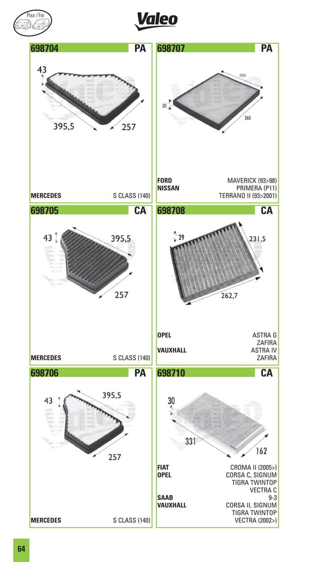 Valeo air conditioning cabin air filter 2013 catalogue 955604
