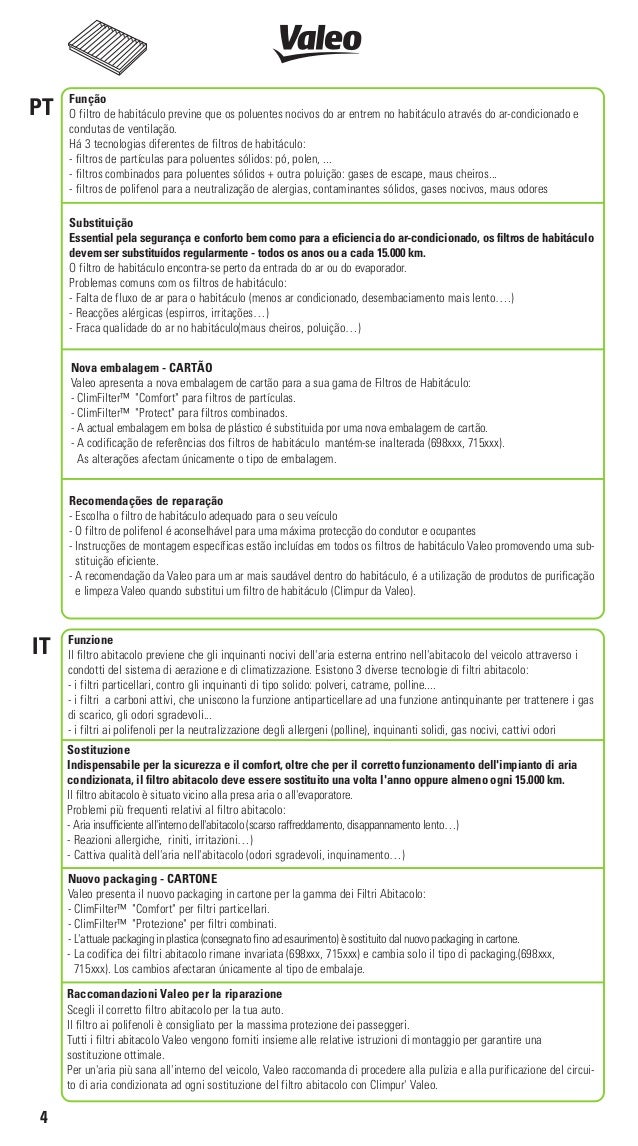 Valeo Air Conditioning Cabin Air Filter 2013 Catalogue 955604