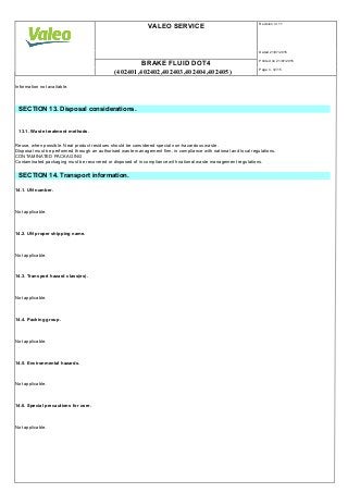 Valeo Braking Systems Brake Fluid DOT 4 material safety data sheet
