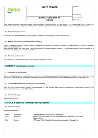 Valeo Braking Systems Brake Fluid DOT 4+ material safety data sheet