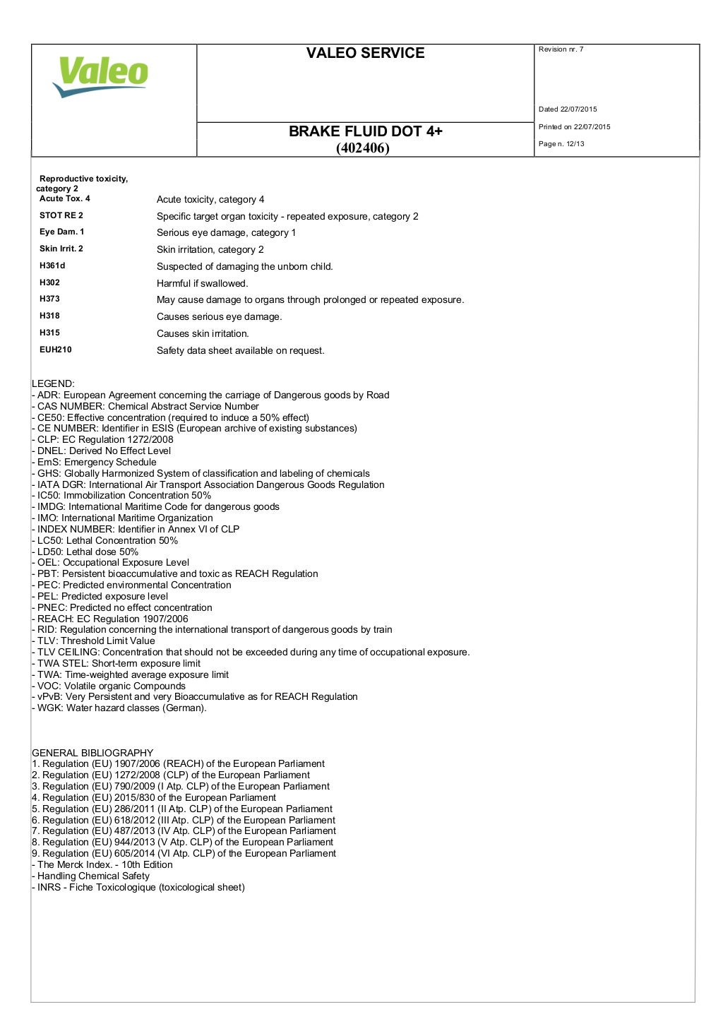 Valeo Braking Systems Brake Fluid DOT 4+ material safety data sheet 4…