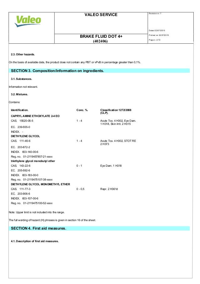 Dot 5 1 Brake Fluid >> Valeo Braking Systems Brake Fluid DOT 4+ material safety data sheet 4… Dot 5 1 Brake Fluid >> Valeo Braking Systems Brake Fluid DOT 4+ material safety data sheet 4…