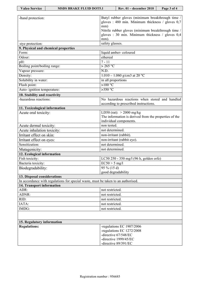 Valeo Braking Systems Brake Fluid DOT 5.1 material safety data sheet 402407 402408 402409