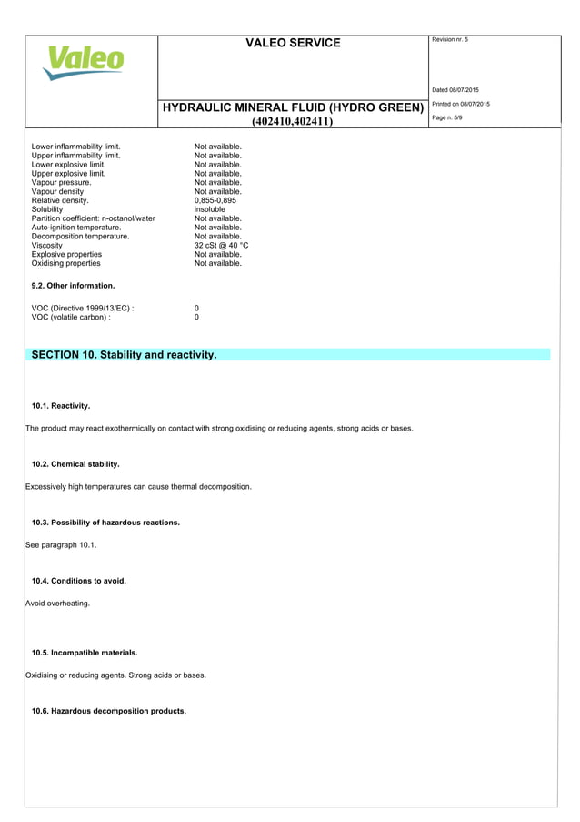 Valeo Braking Systems Hydraulic Mineral Fluid LHM standard material