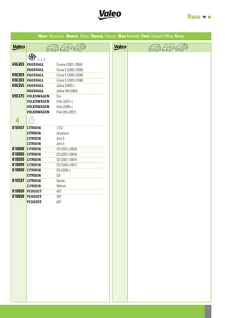 New Nouveau Nuevo Novo Nuovo Nieuw Neu Nowość Yeni Новый ¡¤Ô Novy
k(.../...)
696383 VAUXHALL Combo (20012004)
VAUXHALL Corsa II (20002003)
696369 VAUXHALL Corsa II (20002006)
696383 VAUXHALL Corsa II (20032006)
696355 VAUXHALL Zafira (2003)
VAUXHALL Zafira (992003)
696375 VOLKSWAGEN Fox
VOLKSWAGEN Polo (2001)
VOLKSWAGEN Polo (2005)
VOLKSWAGEN Polo (992001)
4 d
816597 CITROEN 2 CV
CITROEN Acadiane
CITROEN Ami 6
CITROEN Ami 8
818888 CITROEN C5 (20012004)
818889 CITROEN C5 (20012004)
818890 CITROEN C5 (20012004)
818889 CITROEN C5 (20042007)
818890 CITROEN C5 (2008)
CITROEN C8
816597 CITROEN Dyane
CITROEN Mehari
818889 PEUGEOT 407
818890 PEUGEOT 407
PEUGEOT 807
New = •
9 9
9
7
ahi ahi
 