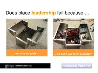 … we don’t use them properly?… we have no tools?
Does place leadership fail because …
Common Purpose
 