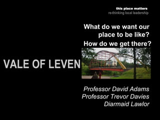 this place matters
re-thinking local leadership
What do we want our
place to be like?
How do we get there?
Professor David Adams
Professor Trevor Davies
Diarmaid Lawlor
 