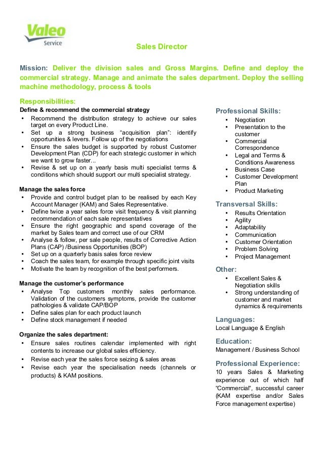 valeo service sales director job description service director job description