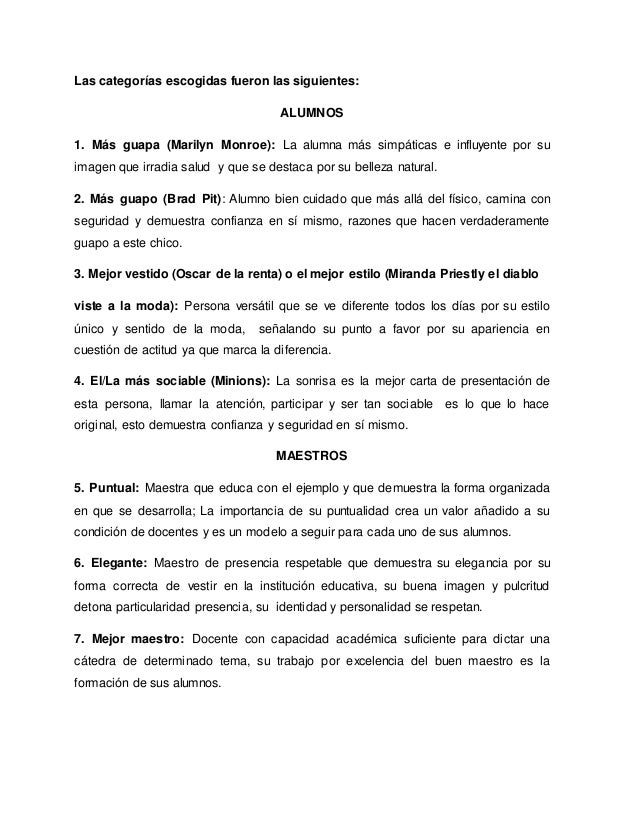 Proyecto nominaciones chuscas a alumnos