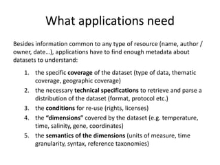 What applications need
Besides information common to any type of resource (name, author /
owner, date…), applications have...