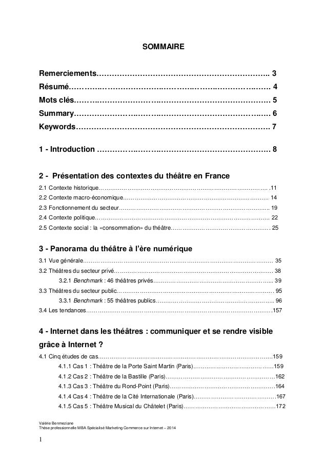 Sommaire These Exemple  Titre De La Thèse