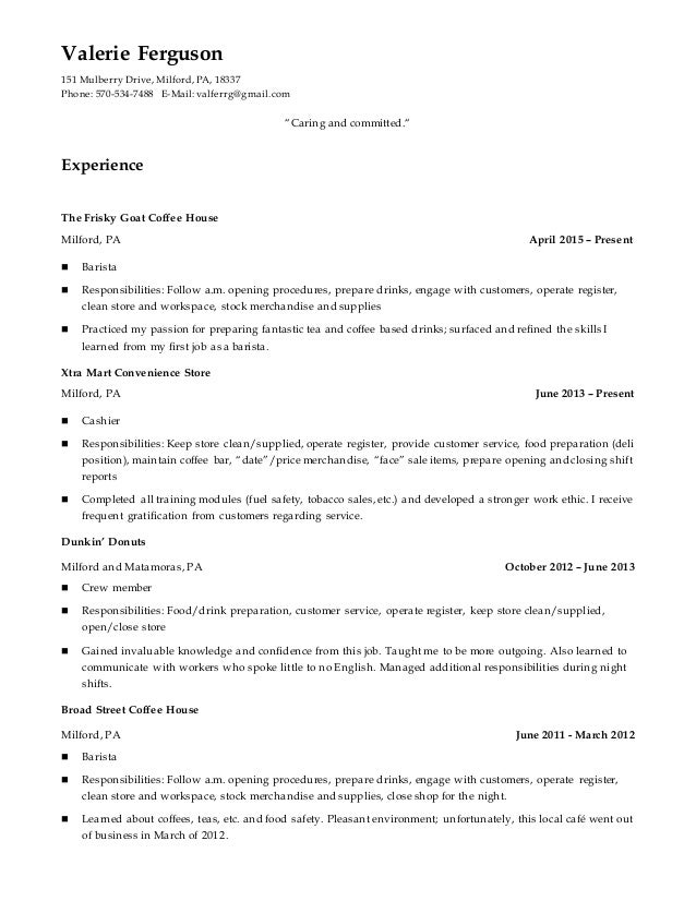 Valerie Ferguson Resume Cafe