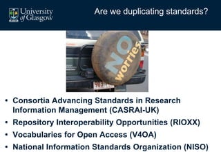 • Consortia Advancing Standards in Research
Information Management (CASRAI-UK)
• Repository Interoperability Opportunities...