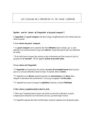 Valeurs De L Imparfait Passe Compose
