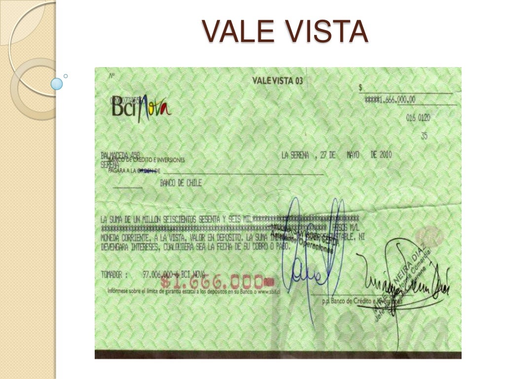 Vale vista y boleta de garantía bancaria