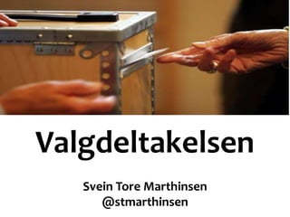Valgdeltakelsen
Svein Tore Marthinsen
@stmarthinsen
 