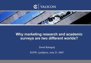 Why m arketing research  and  academic surveys  are  two different worlds? Zenel Batagelj ECPR, Ljubljana, July 31. 2007 