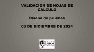 VALIDACIÓN DE HOJAS DE
CÁLCULO
Diseño de pruebas
03 DE DICIEMBRE DE 2024
 