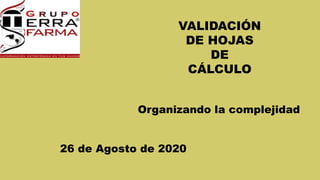 VALIDACIÓN
DE HOJAS
DE
CÁLCULO
Organizando la complejidad
26 de Agosto de 2020
 