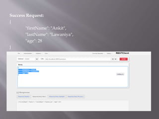 Success Request:
{
"firstName": "Ankit",
"lastName": "Lawaniya",
"age": 28
}
 