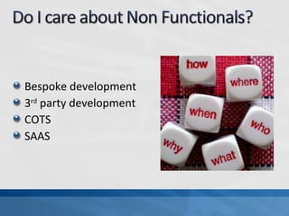 Bespoke development
3rd
party development
COTS
SAAS
 