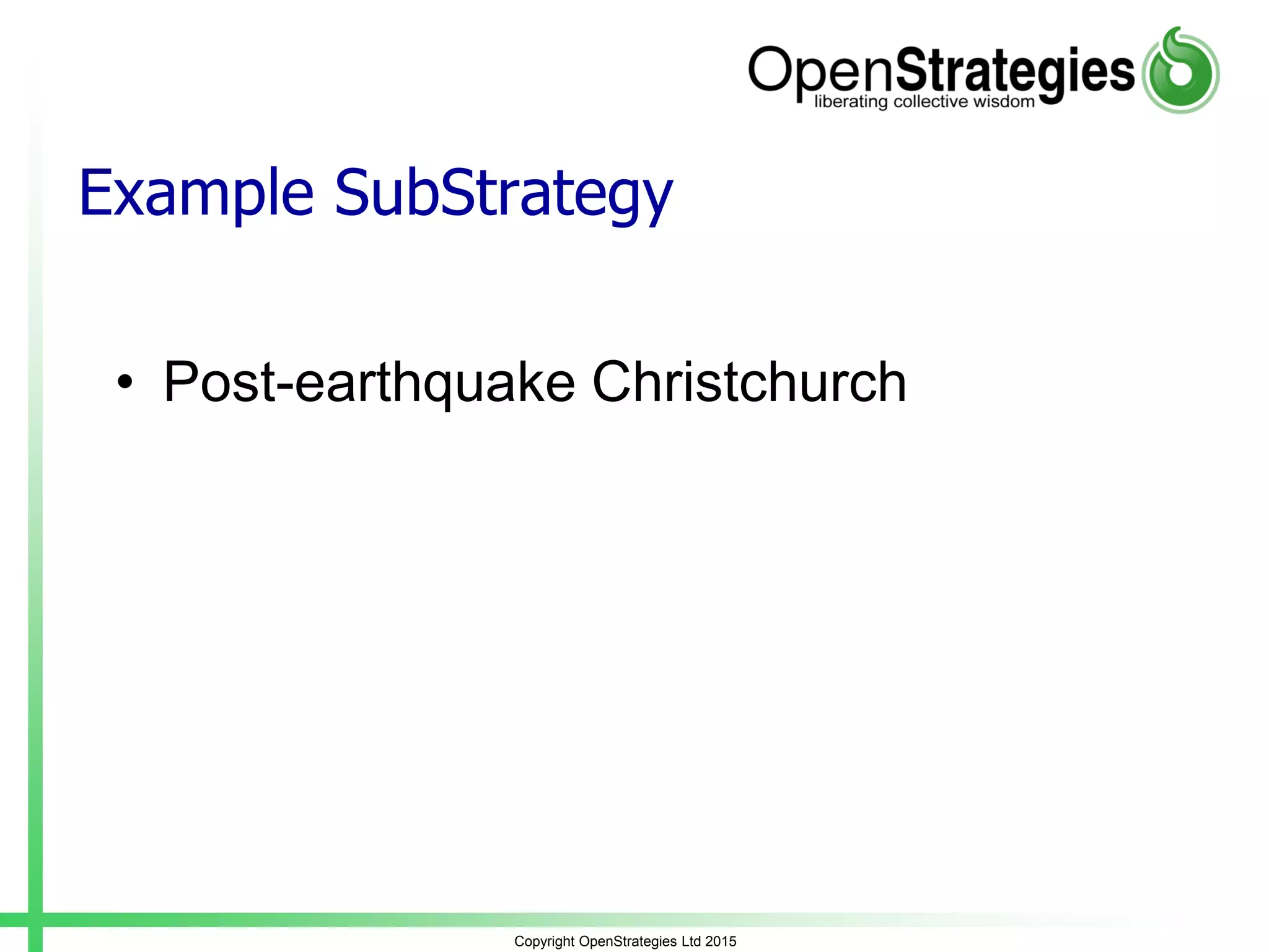 Example SubStrategy
• Post-earthquake Christchurch
Copyright OpenStrategies Ltd 2015
 