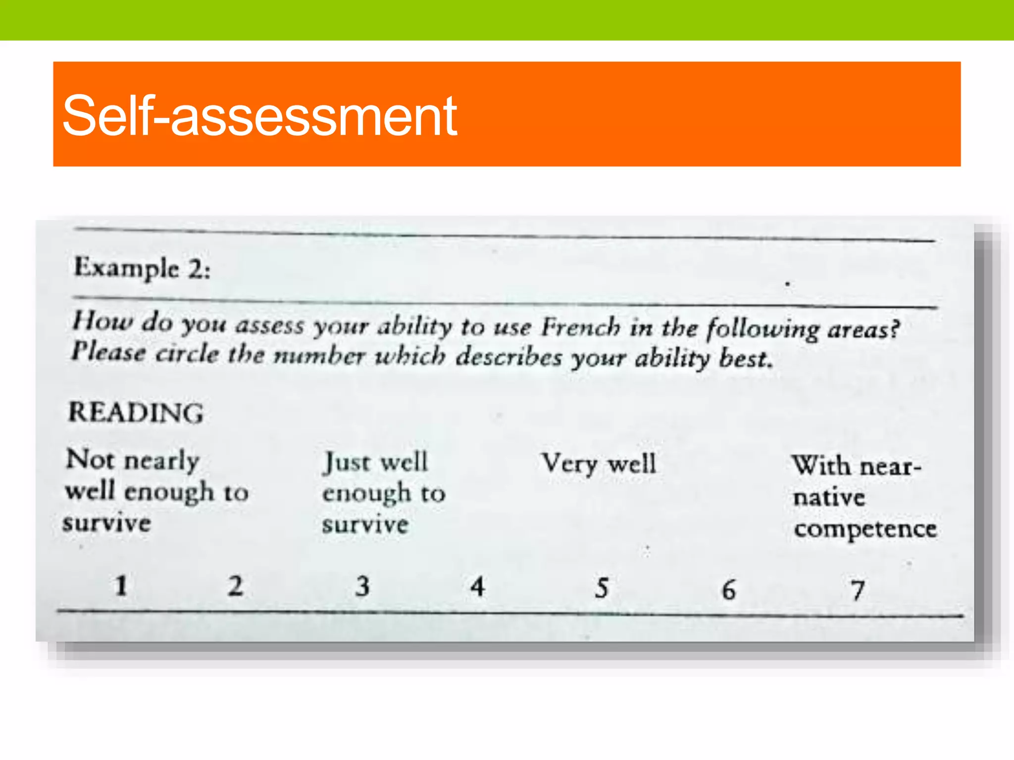 Self-assessment
 