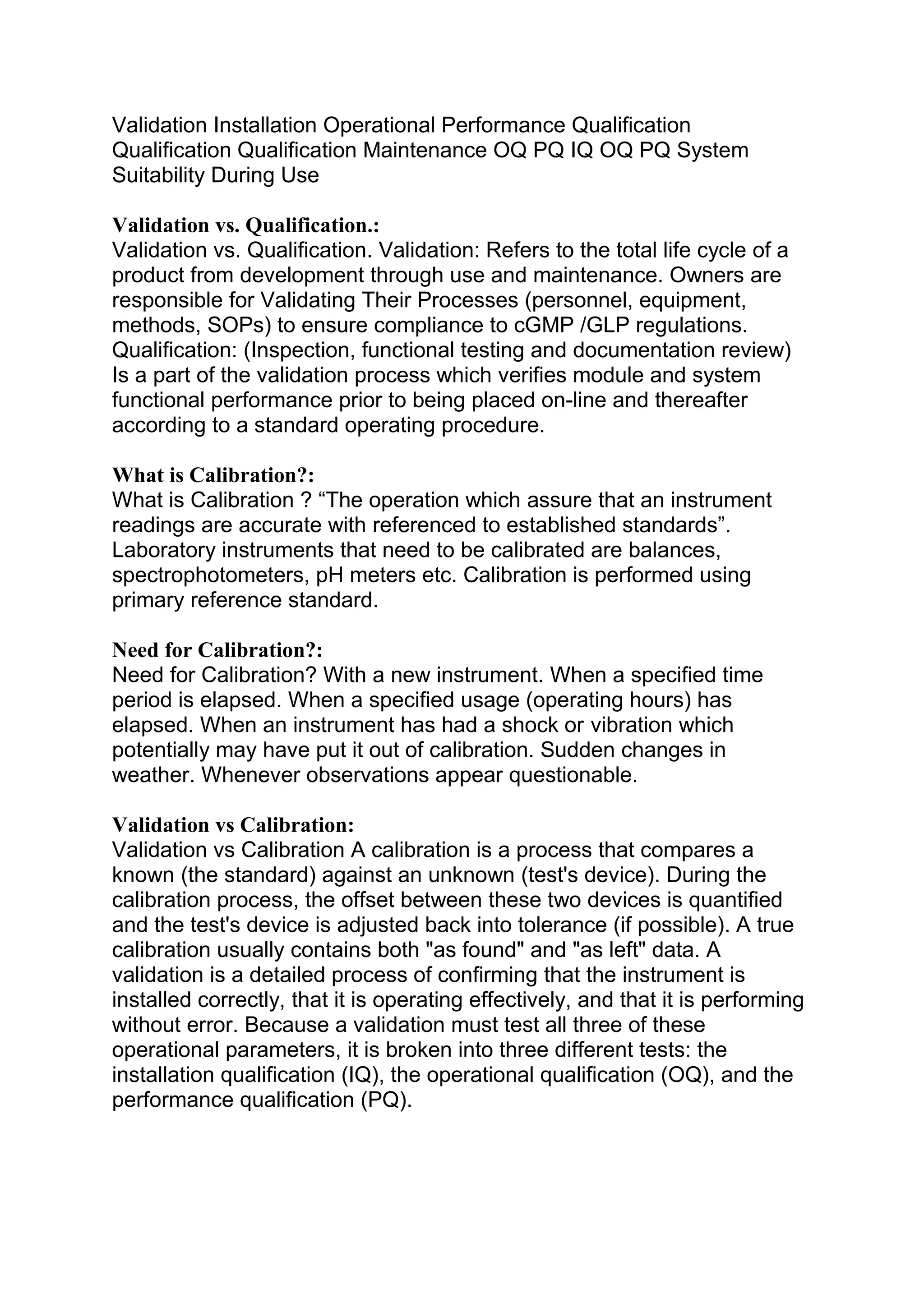 Validation and calibration of equipment pdf