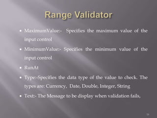 Validation controls in asp | PPTX