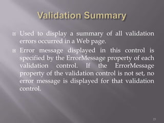 Validation controls in asp | PPTX