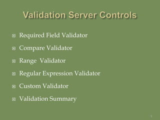 Validation controls in asp | PPTX