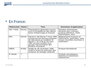 17/12/2024 20
• En France:
VALIDATION DES MÉTHODES D’ESSAI
 