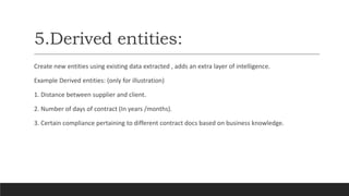 5.Derived entities:
Create new entities using existing data extracted , adds an extra layer of intelligence.
Example Deriv...