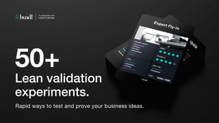 50+
Lean validation
experiments.
Rapid ways to test and prove your business ideas.
in collaboration with
VENTURISM
 