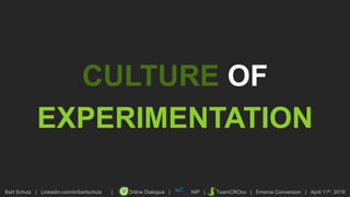 Bart Schutz | Linkedin.com/in/bartschutz | Online Dialogue | NIP | TeamCROco | Emerce Conversion | April 11th, 2019
CULTURE OF
EXPERIMENTATION
 
