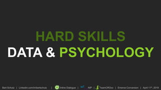 Bart Schutz | Linkedin.com/in/bartschutz | Online Dialogue | NIP | TeamCROco | Emerce Conversion | April 11th, 2019
HARD SKILLS
DATA & PSYCHOLOGY
 