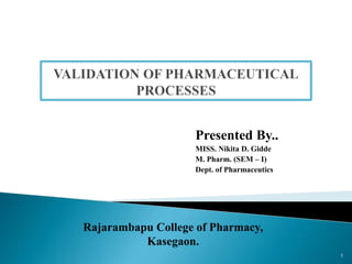 Presented By..
MISS. Nikita D. Gidde
M. Pharm. (SEM – I)
Dept. of Pharmaceutics
1
Rajarambapu College of Pharmacy,
Kasegaon.
 