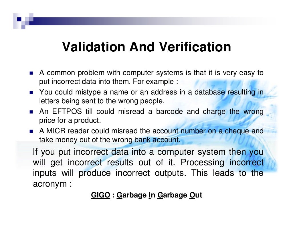 Validation verification