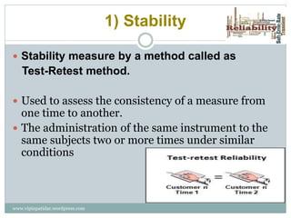 Test Retest Stability Validity and reliability_vipin | PPSX
