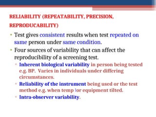 Validity and reliability of screening/ diagnostic tests | PPT