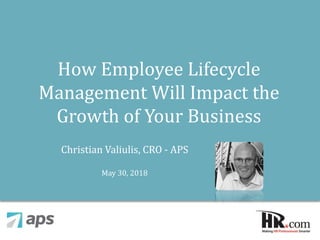 How Employee Lifecycle
Management Will Impact the
Growth of Your Business
Christian Valiulis, CRO - APS
May 30, 2018
 