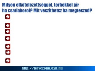 Milyen elkötelezettséggel, terhekkel jár
ha csatlakozol? Mit veszíthetsz ha megteszed?
 