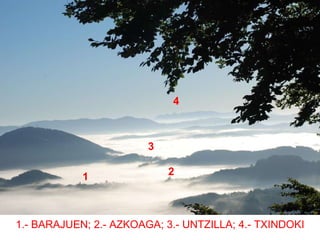 1.- BARAJUEN; 2.- AZKOAGA; 3.- UNTZILLA; 4.- TXINDOKI 1 2 3 4 